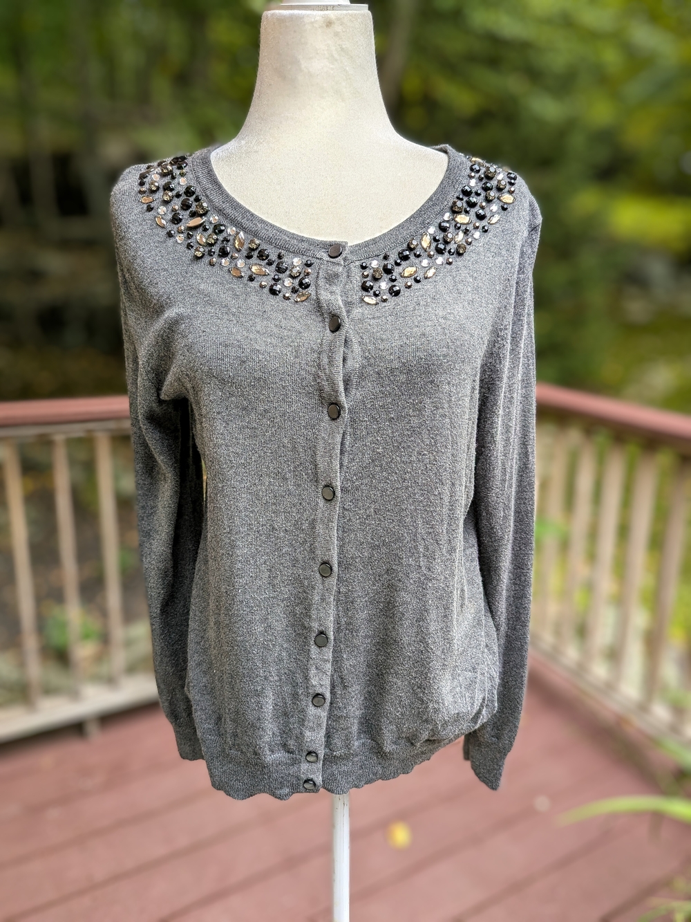 Merona Gray Embellished Button-Up Cardigan
